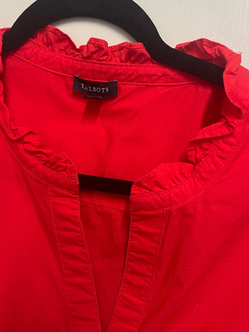 Talbots Red Ruffle-Neck Blouse Lg - Picture 2 of 3